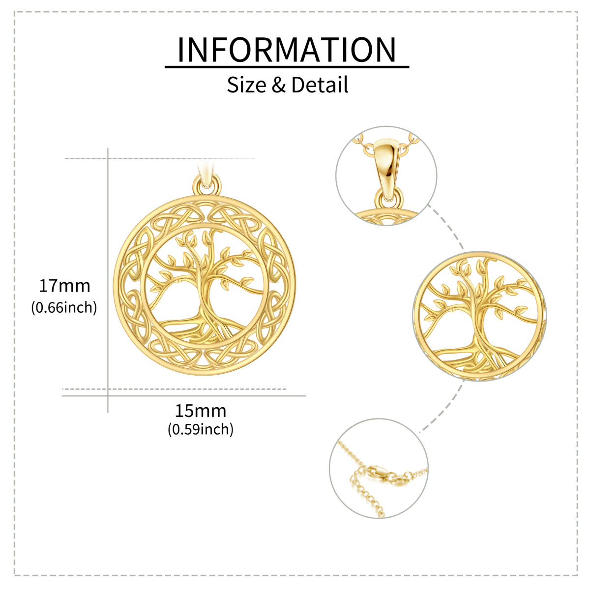 14K Gold Baum des Lebens & Kreis Anhänger Halskette-5