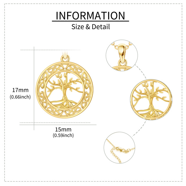 14K Gold Baum des Lebens & Kreis Anhänger Halskette-4