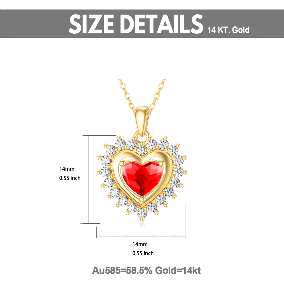 14K Gold Heart Crystal & Cubic Zirconia Heart Pendant Necklace-6