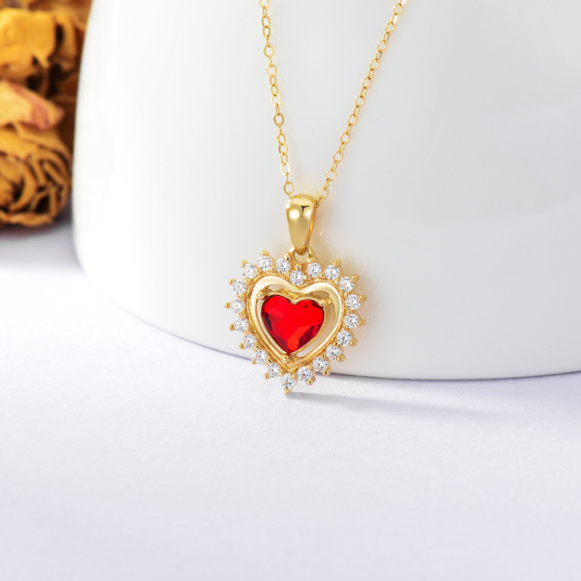 Collar Colgante Corazón de Oro 14K con Cristal y Circonita Cúbica-2