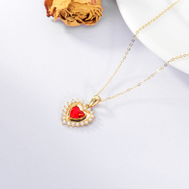 Collar Colgante Corazón de Oro 14K con Cristal y Circonita Cúbica-3