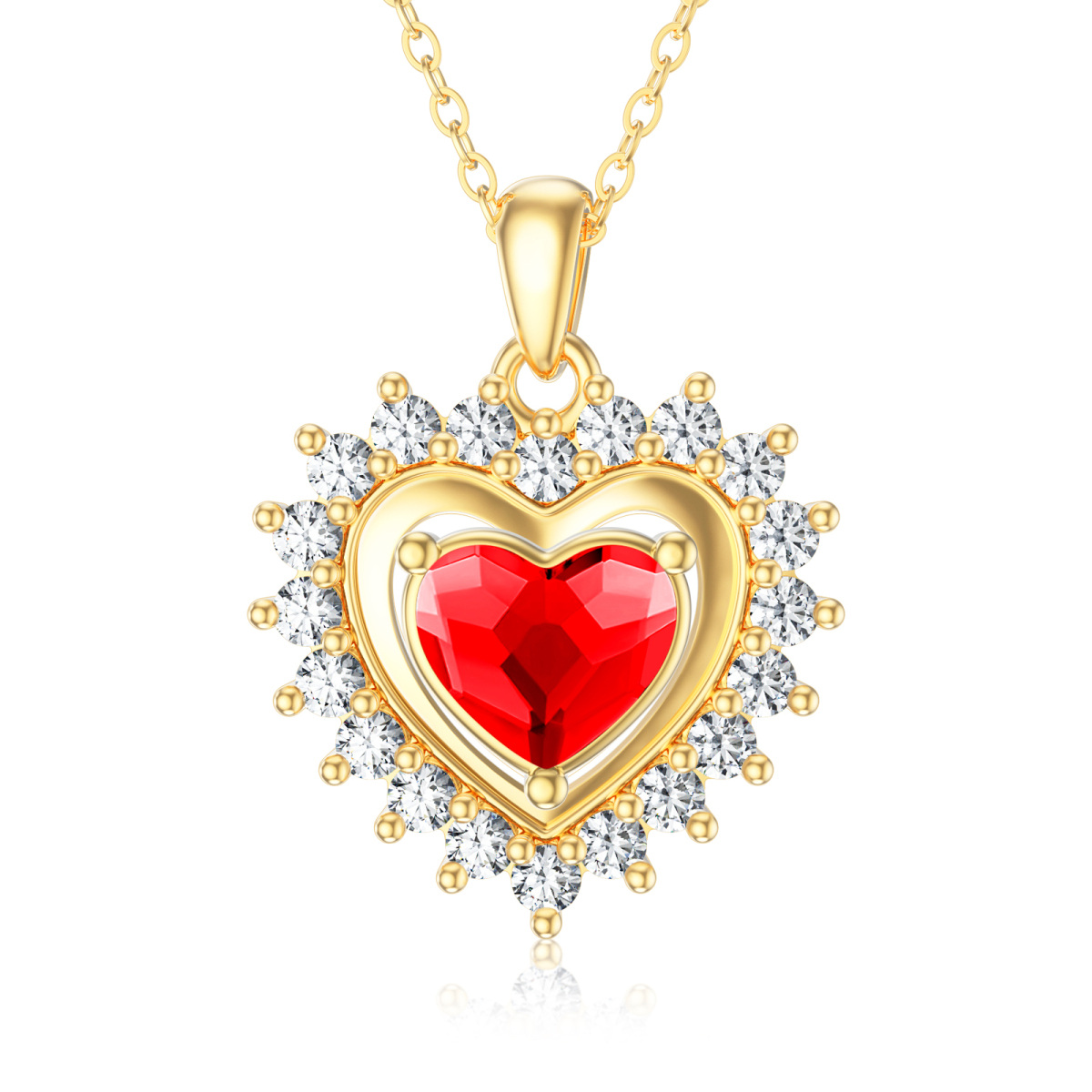 14K Gold Heart Crystal & Cubic Zirconia Heart Pendant Necklace-1