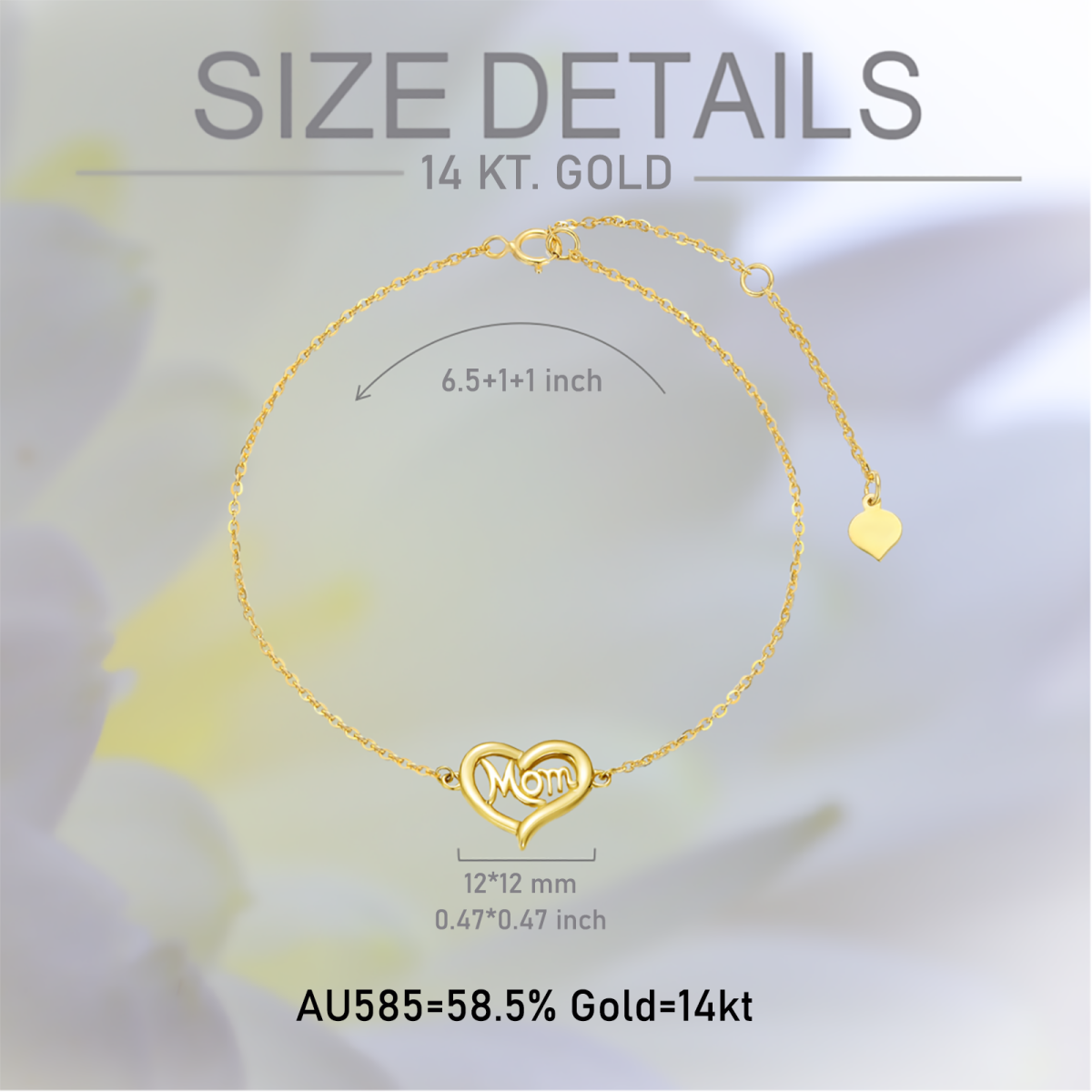 Bracelet en or 14K avec pendentif en forme de coeur et mot gravé-6