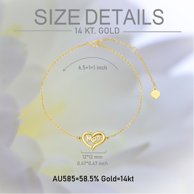 Bracelet en or 14K avec pendentif en forme de coeur et mot gravé-5