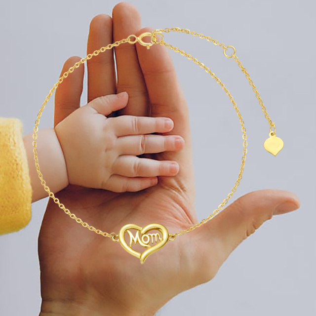14K Gold Heart Pendant Bracelet with Engraved Word-1