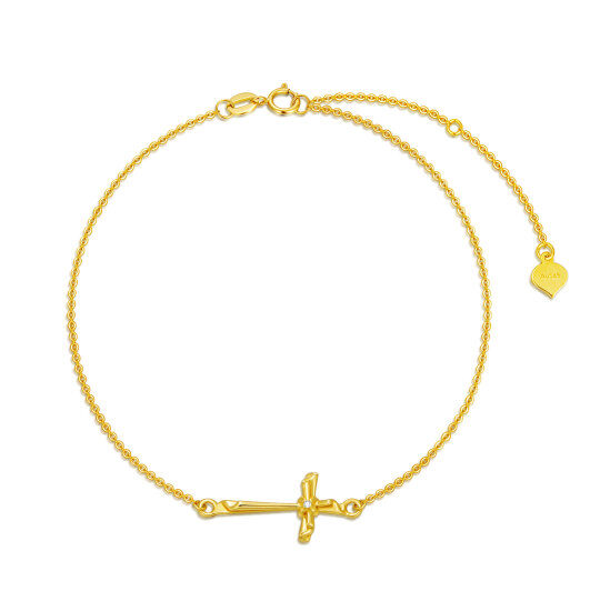 14K Gold Cubic Zirconia Cross Bowknot Pendant Bracelet