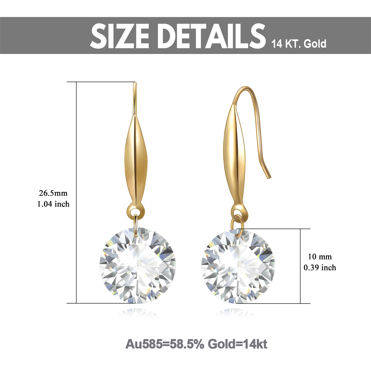 18K Gold Circular Shaped Cubic Zirconia Drop Earrings-5