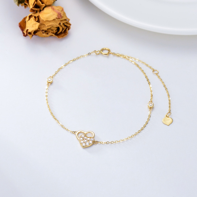 14K Gold Cubic Zirkonia Herz mit Herz-Anhänger-Armband-2