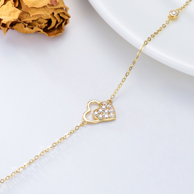 14K Gold Cubic Zirconia Heart With Heart Pendant Bracelet-3
