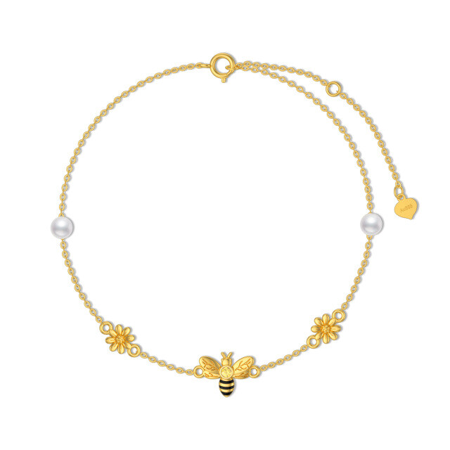 14K Gold Pearl Bee & Daisy Pendant Bracelet-0