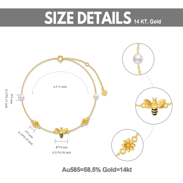14K Gold Pearl Bee & Daisy Pendant Bracelet-5