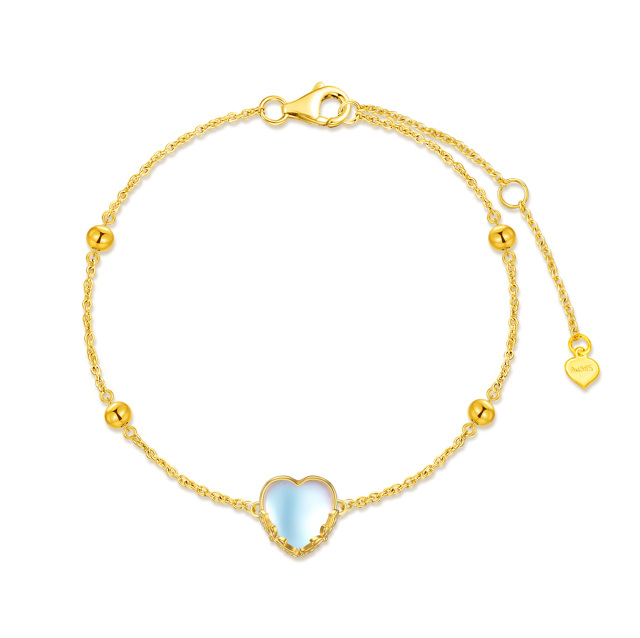 14K Gold Heart Shaped Moonstone Heart Pendant Bracelet-0