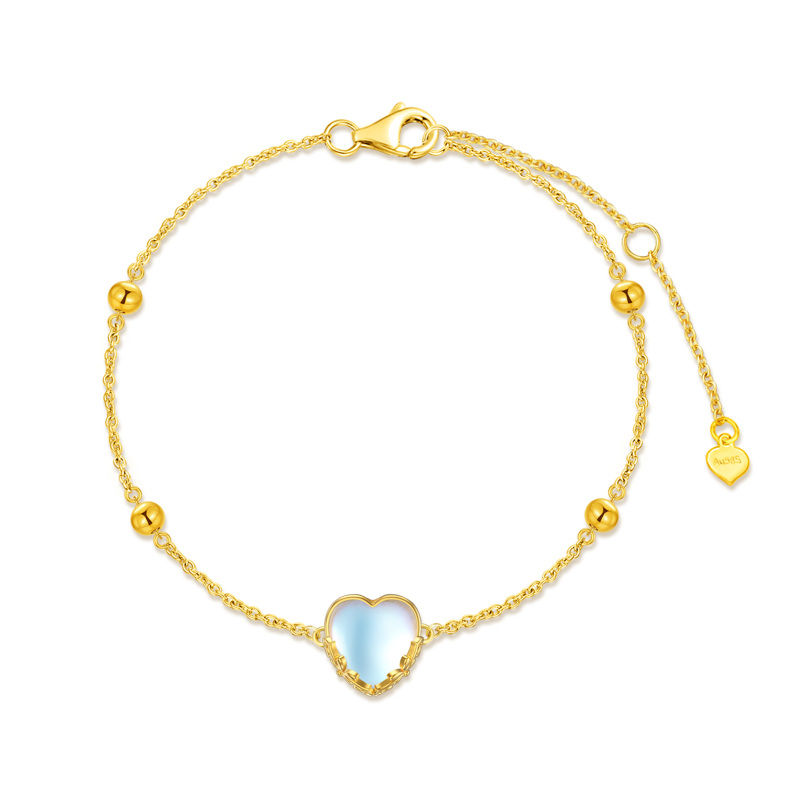 14K Gold Heart Shaped Moonstone Heart Pendant Bracelet