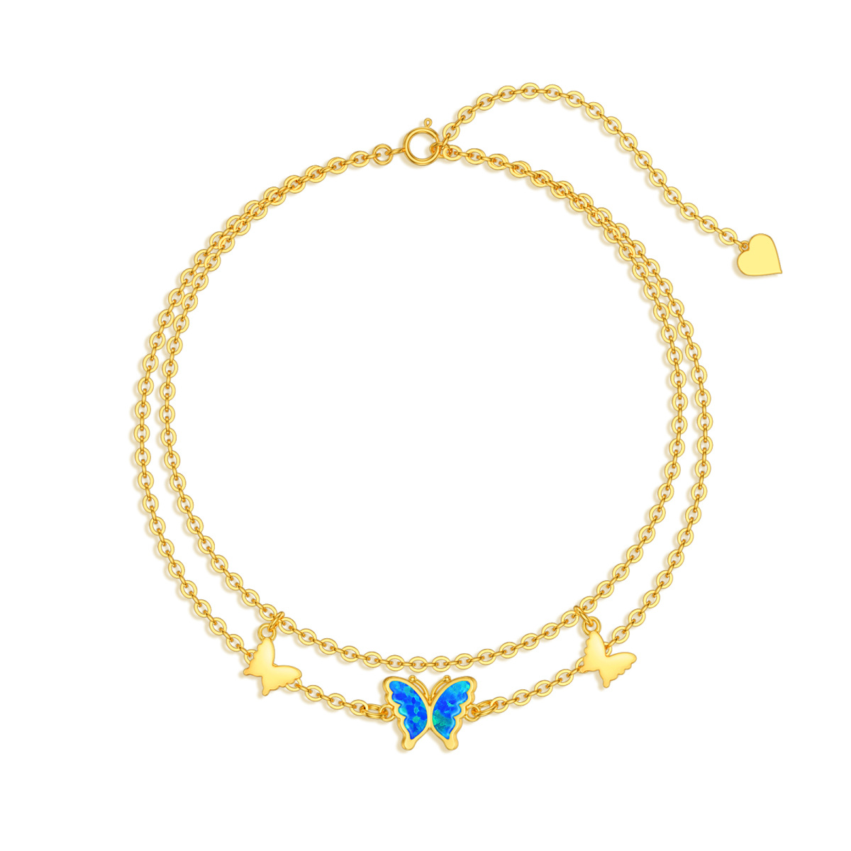 14K Gold Opal Butterfly Multi-layered Anklet-1