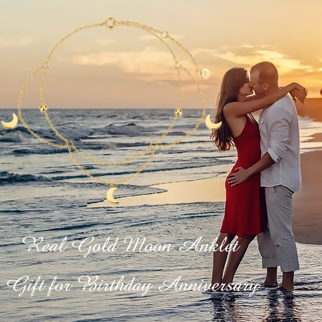 Bracelets de cheville en forme de lune en or 14 carats pour femmes, cadeaux de bijoux de pied pour anniversaire, Noël-5