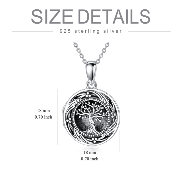 Colar com medalhão fotográfico personalizado em prata esterlina com árvore da vida em ródio preto-4