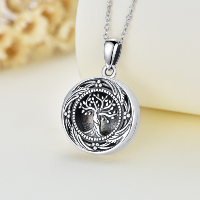 Sterling Silver with Black Rhodium Tree Of Life Personalized Photo Locket Necklace-3