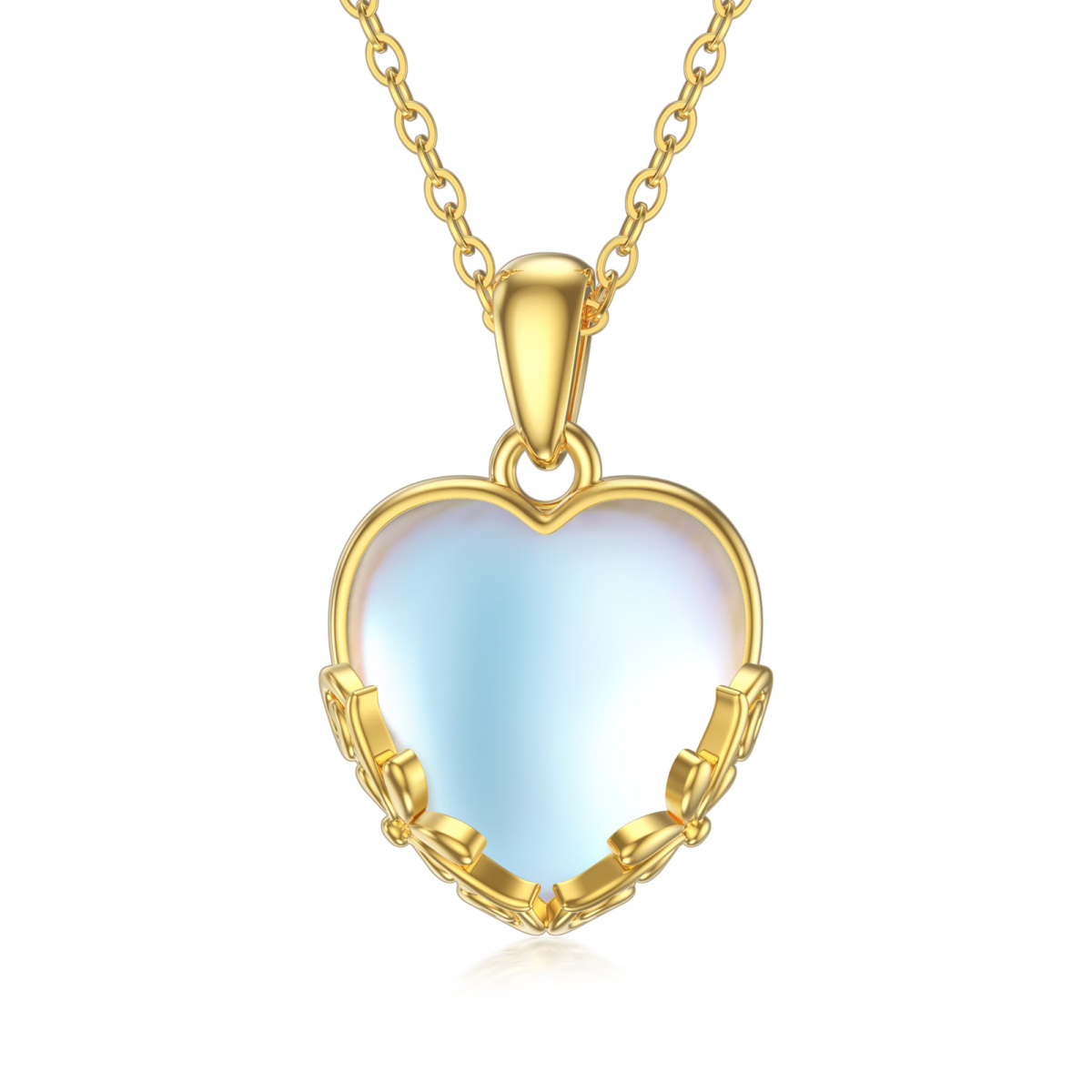 14K Gold Heart Shaped Moonstone Heart Pendant Necklace-1