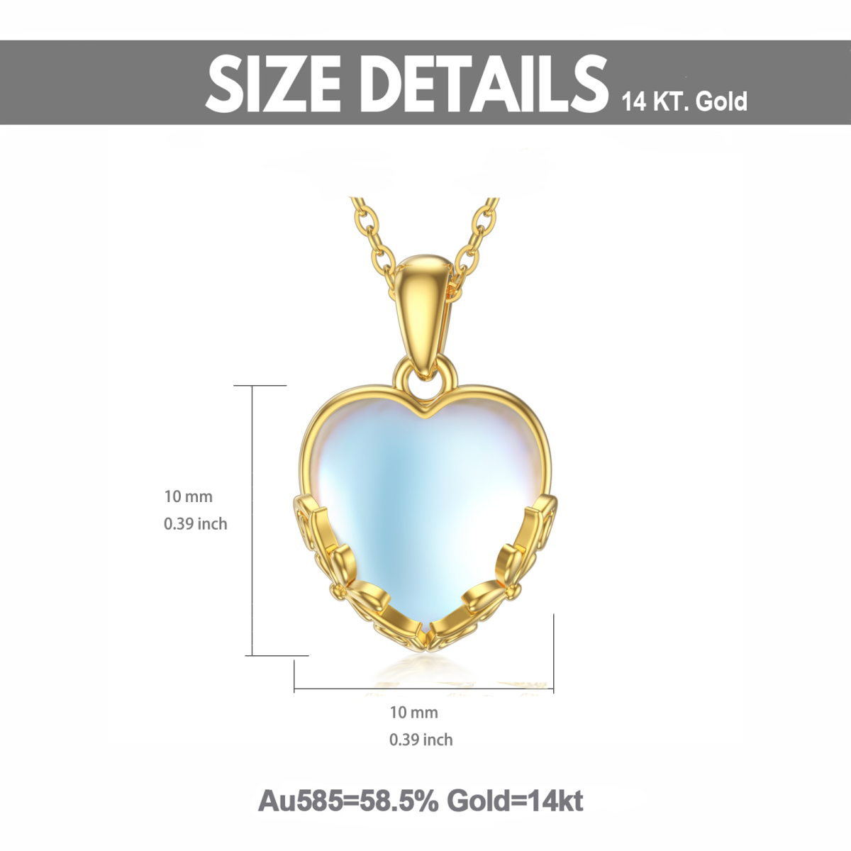 14K Gold Heart Shaped Moonstone Heart Pendant Necklace-6