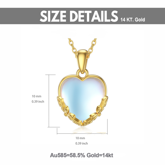 Collier avec pendentif en or 14K en forme de coeur en pierre de lune-5