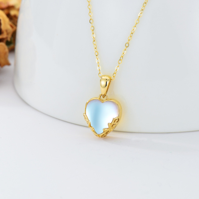 14K Gold Heart Shaped Moonstone Heart Pendant Necklace-3
