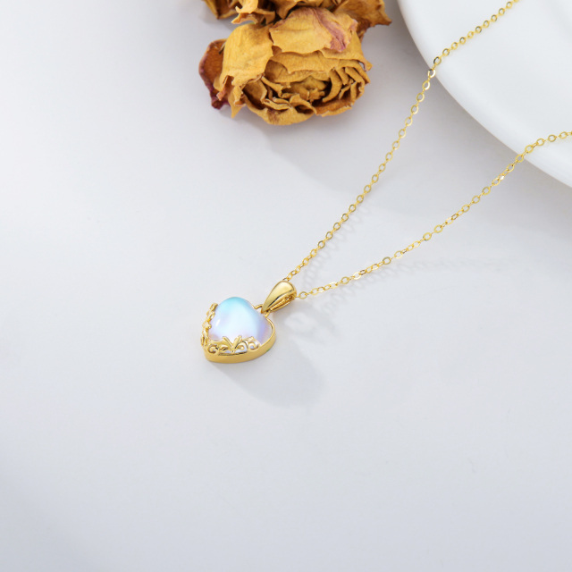 14K Gold Heart Shaped Moonstone Heart Pendant Necklace-2