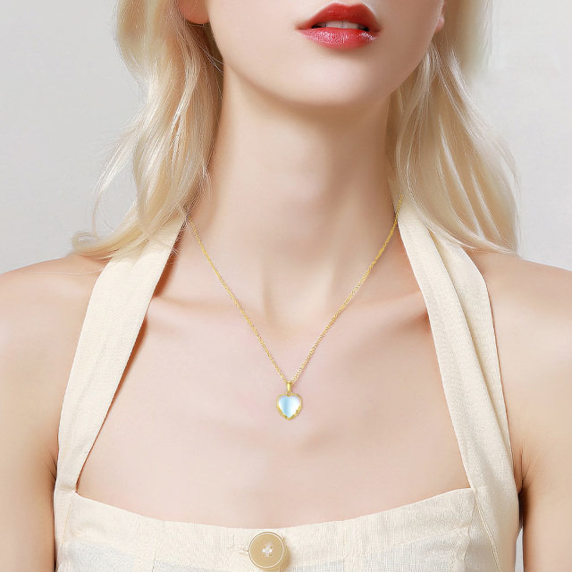 14K Gold Heart Shaped Moonstone Heart Pendant Necklace-1