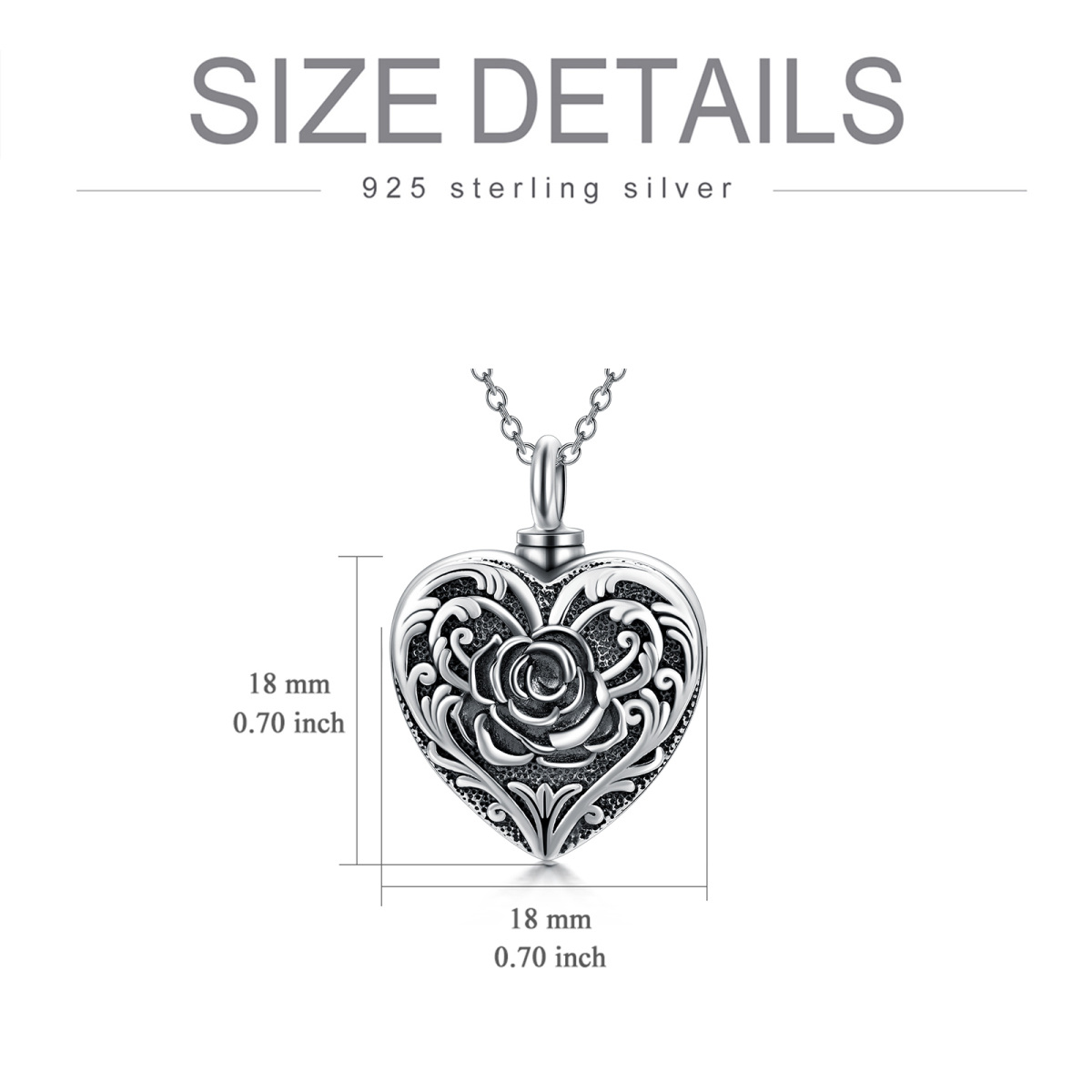 Sterling Silver Rose Urn Necklace for Ashes with Engraved Word-6