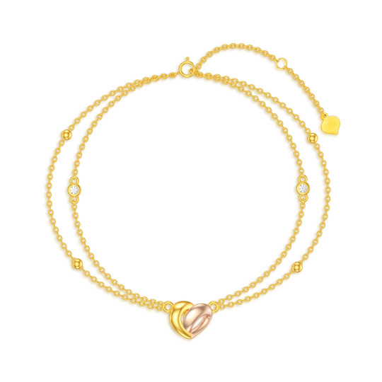 14K Gold Cubic Zirconia Heart Layerered Bracelet