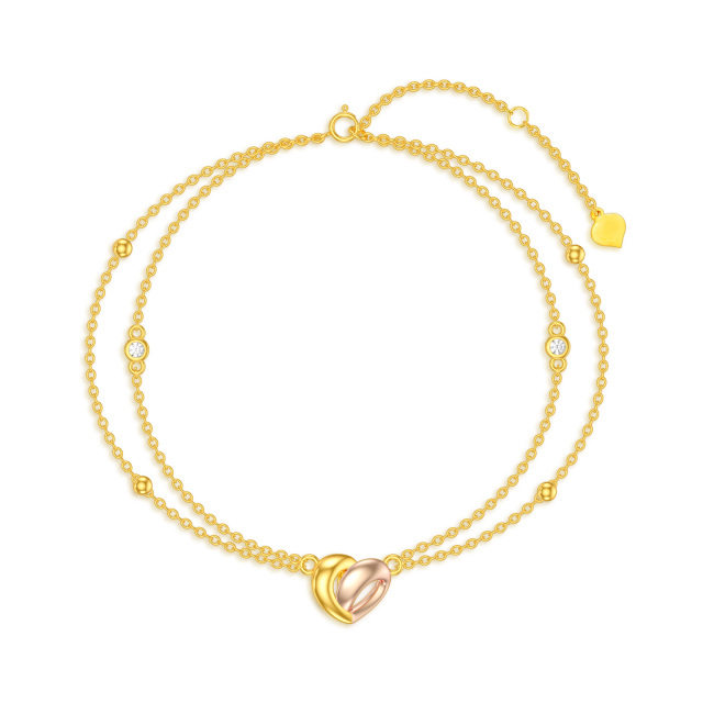 Bracciale a strati con cuore di zirconia cubica in oro 14K-1