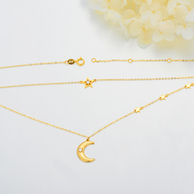 14K Gold Cubic Zirconia Moon & Star Layered Necklace-3