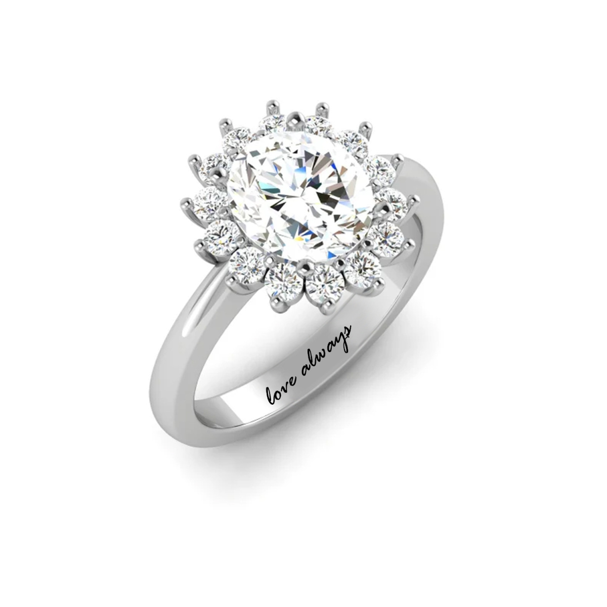 Bague de fiançailles personnalisée en argent sterling avec halo de tournesol de 1 carat et moissanite de coupe ovale-1