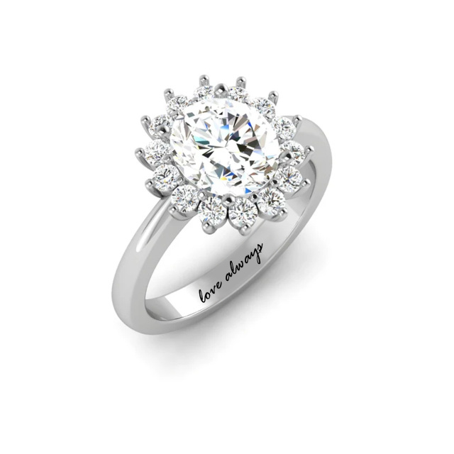 Personalized Sunflower 1 Carat Halo Oval Cut Moissanite Sterling Silver Engagement Ring-0