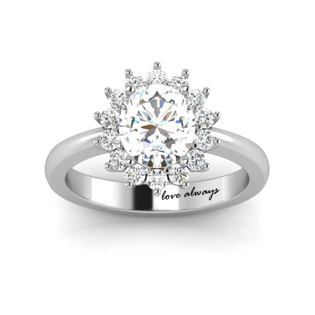 Personalized Sunflower 1 Carat Halo Oval Cut Moissanite Sterling Silver Engagement Ring-3