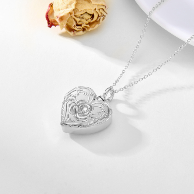 10K White Gold Rose Heart Personalized Engraving Urn Necklace for Ashes with Engraved Word-2