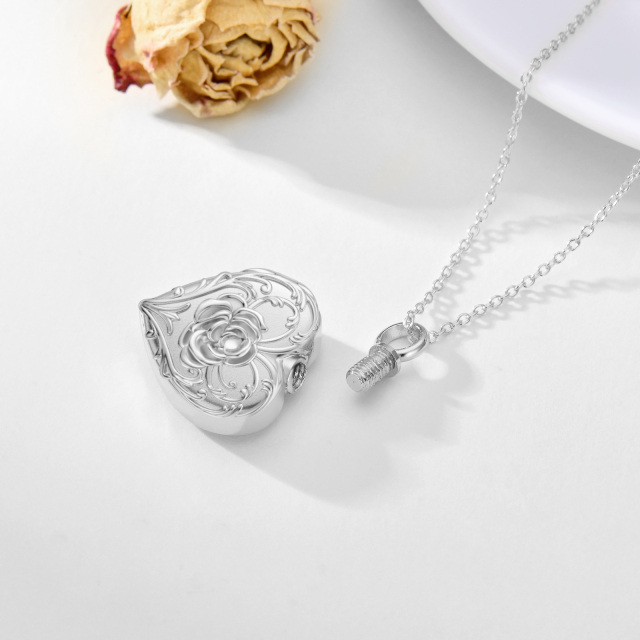 10K White Gold Rose Heart Personalized Engraving Urn Necklace for Ashes with Engraved Word-3