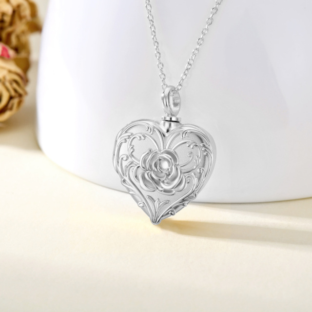 10K White Gold Rose Heart Personalized Engraving Urn Necklace for Ashes with Engraved Word-4
