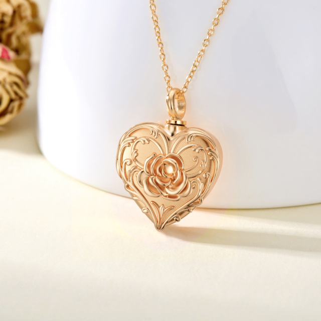 Plata de ley con baño de oro rosa Corazón grabado personalizado Cremación Urna Collar para cenizas-2