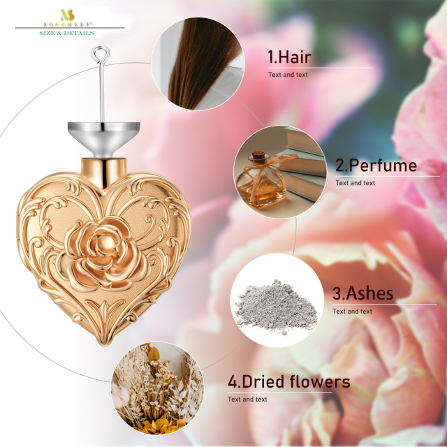 Prata esterlina com coração de rosa banhado a ouro Gravação personalizada Colar de urna de cremação para cinzas-5