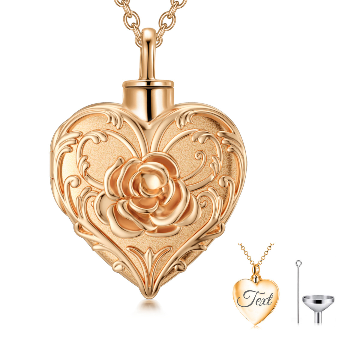 Sterling Silver with Rose Gold Plated Rose Heart Personalized Engraving Cremation Urn Necklace for Ashes-1