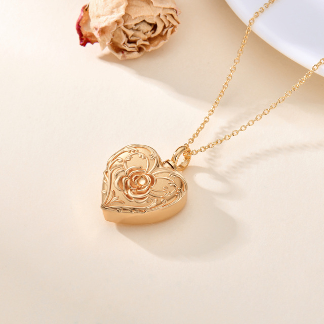 Plata de ley con baño de oro rosa Corazón grabado personalizado Cremación Urna Collar para cenizas-4