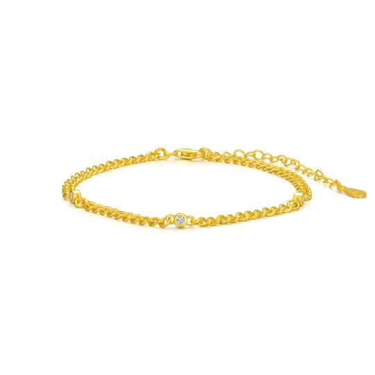 Bracciale a catena in argento sterling placcato oro giallo a forma di cerchio con zirconia cubica