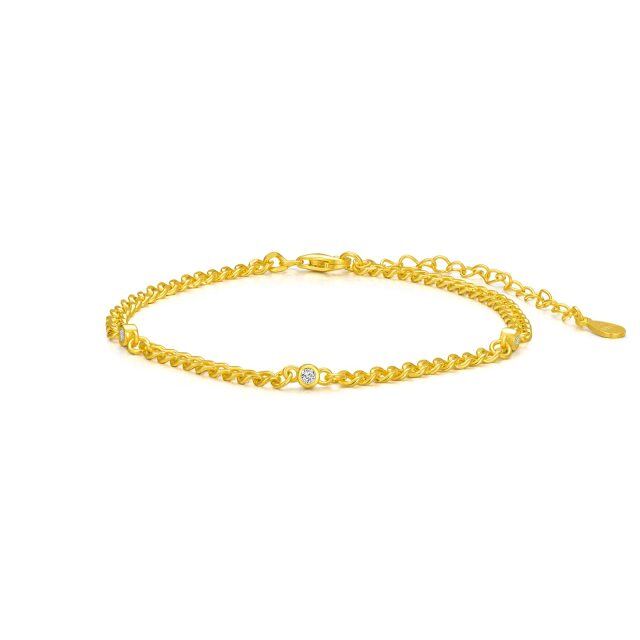 Pulseira de prata esterlina com zircónio cúbico em forma de círculo banhado a ouro amarelo-0