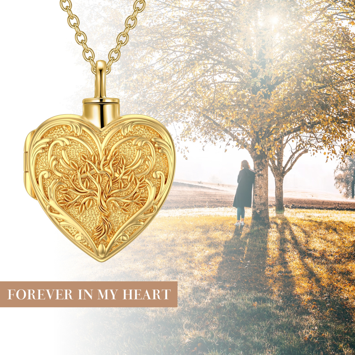 10K Gold Tree Of Life Heart Personalized Engraving Urn Necklace for Ashes-7