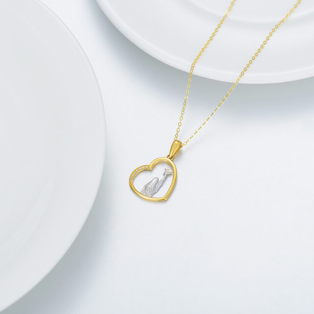 Collier en or blanc et or jaune (14K) avec pendentif cœur à zircon cubique et capuchon de-3