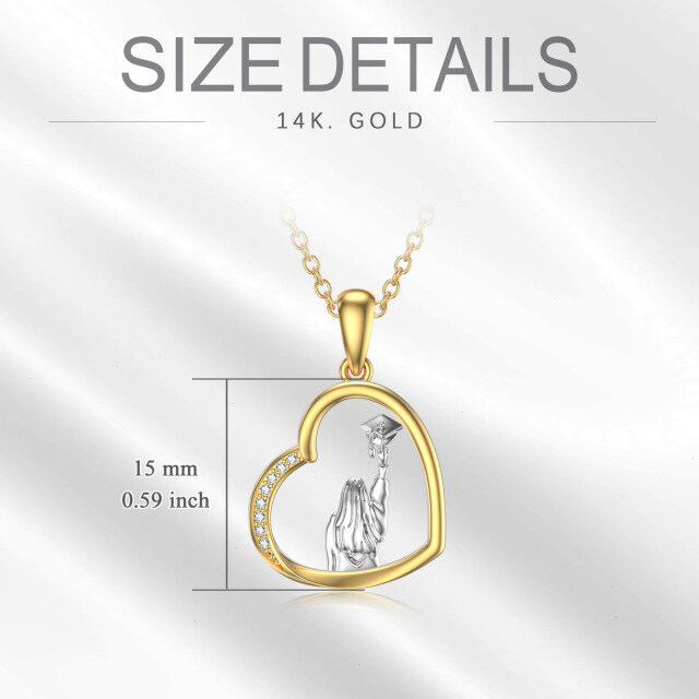 Collar Colgante de Oro Blanco y Oro Amarillo de 14K con Corazón y Tapa de Zirconia Cúbica-5