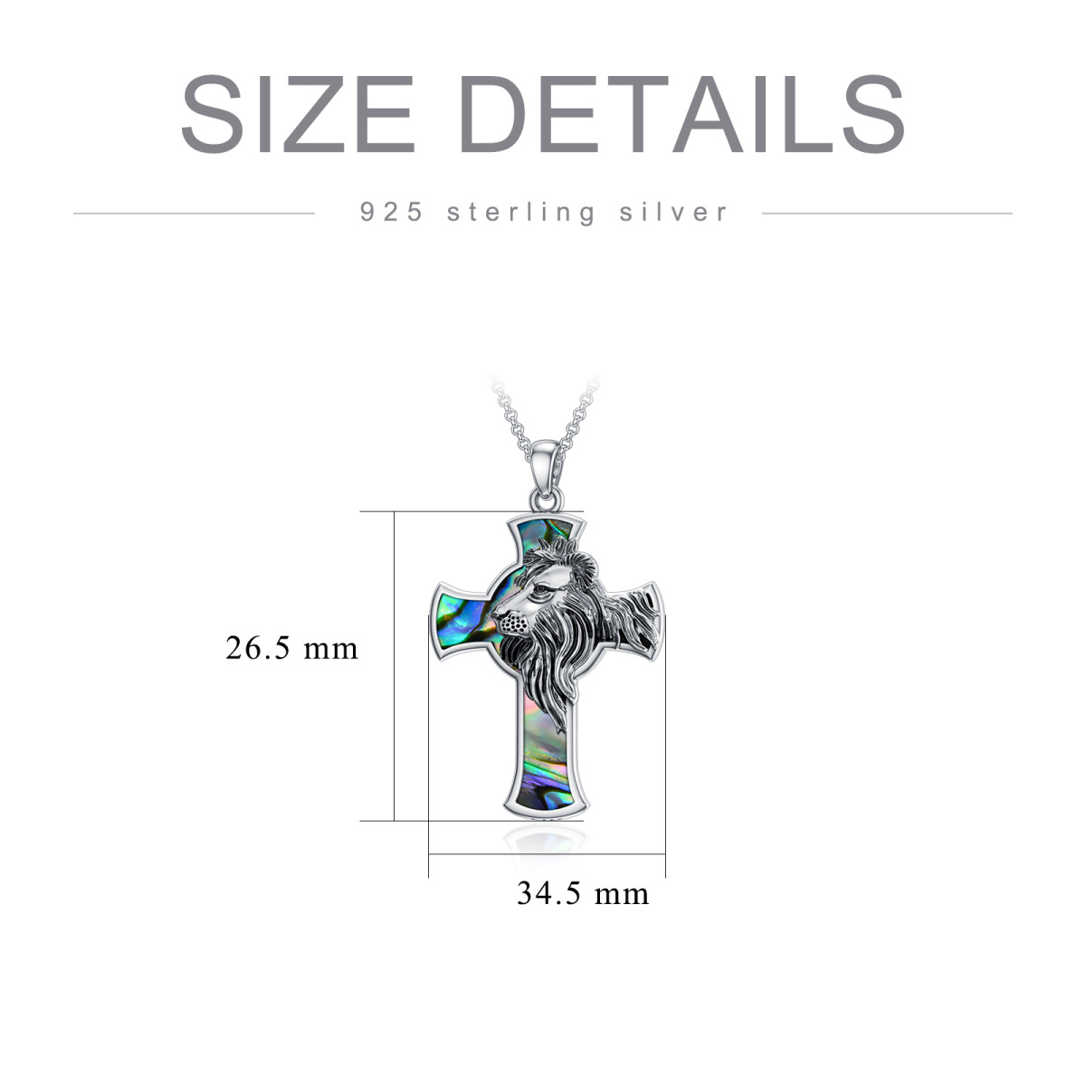 Sterling Silver Abalone Shellfish Lion & Cross Pendant Necklace for Men-6
