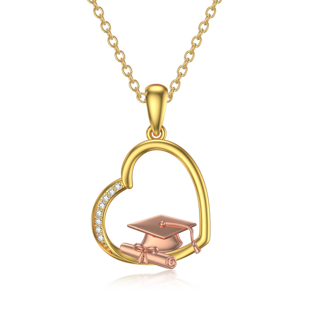 Collier en or 14K et or rose avec pendentif en forme de coeur en zircon et de chapeau de t-1