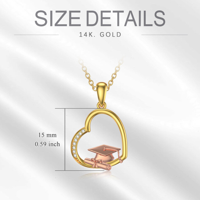 14K Gold & Rose Gold Zircon Heart & Trencher Cap Pendant Necklace-4