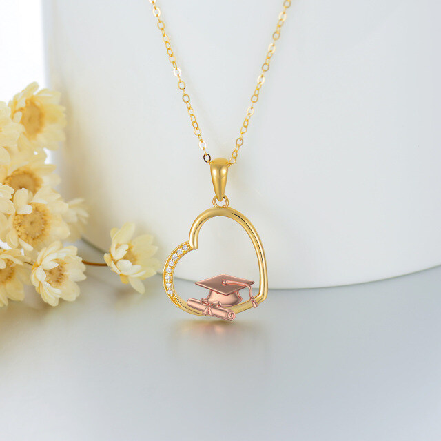 Collier en or 14K et or rose avec pendentif en forme de coeur en zircon et de chapeau de t-3